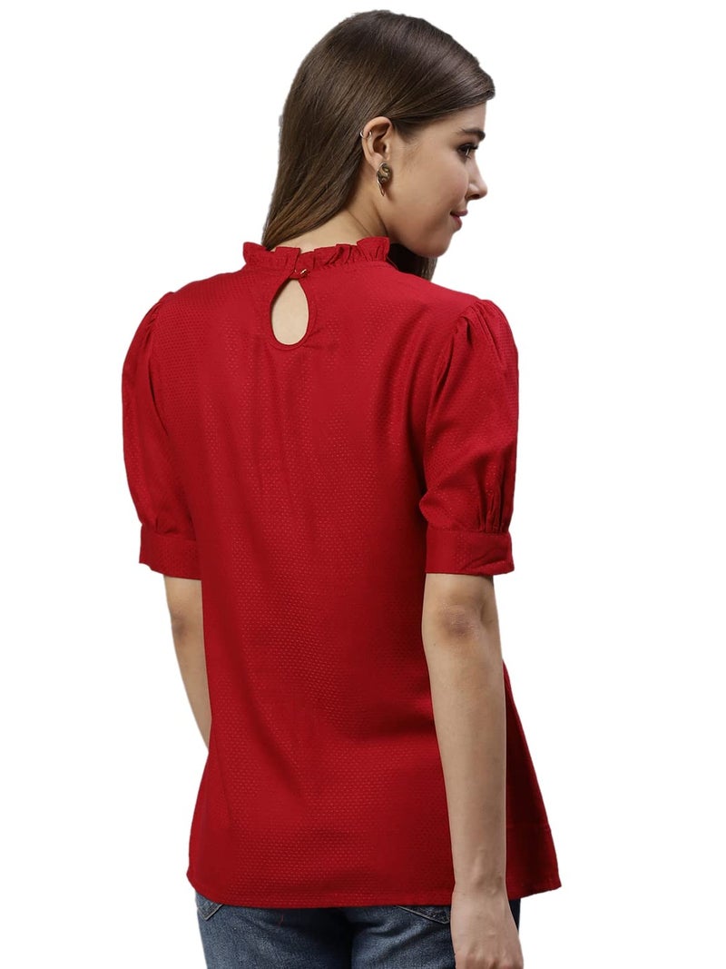 Yash Gallery Women's Rayon Short Puff Sleeve Tops (Maroon, XL) - Image 5